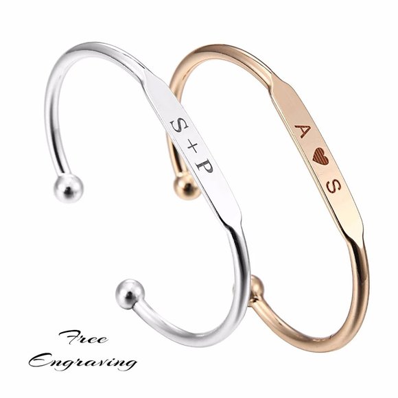 Stainless Steel Cuff Bracelet Personalized with Name. Free Engraving. - Picture 2 of 6